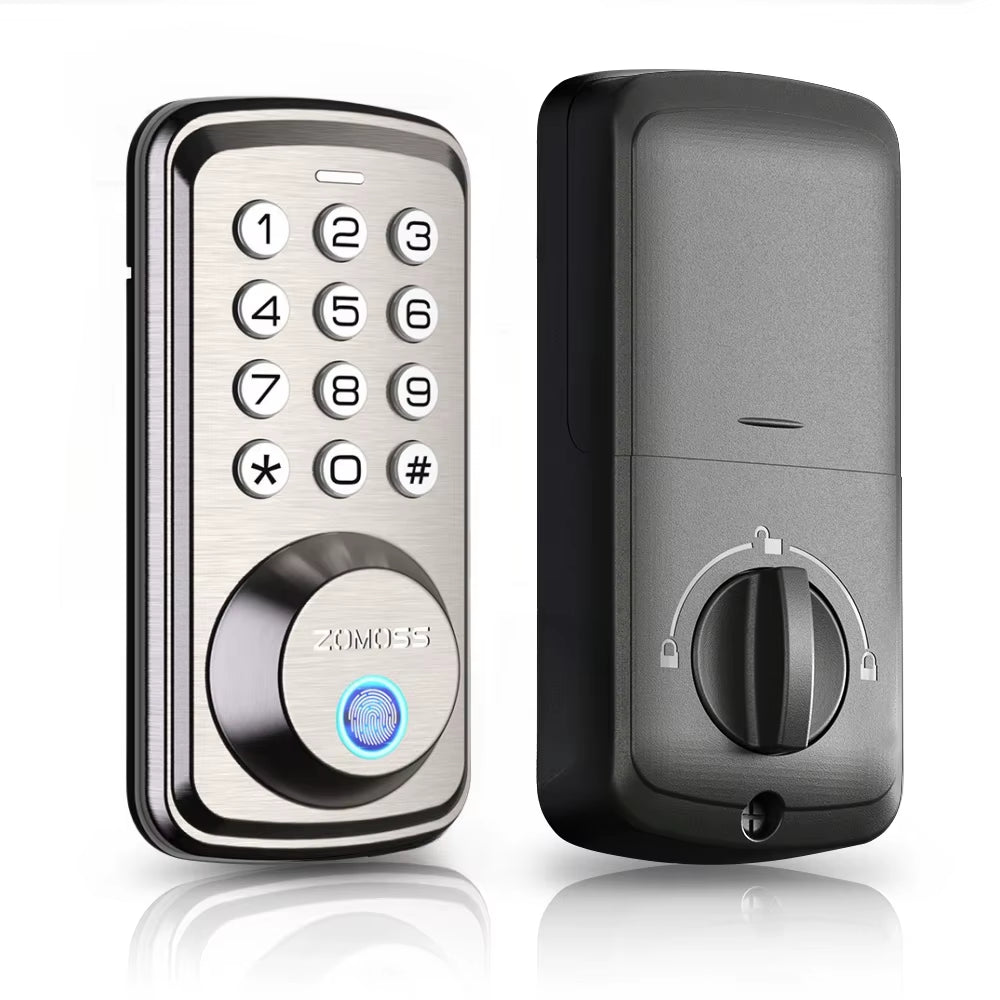 Fingerprint Keyless Entry Door Lock Deadbolt, Two Back-Up Keys, 20 Touch Locking and 20 User Codes, No Handle