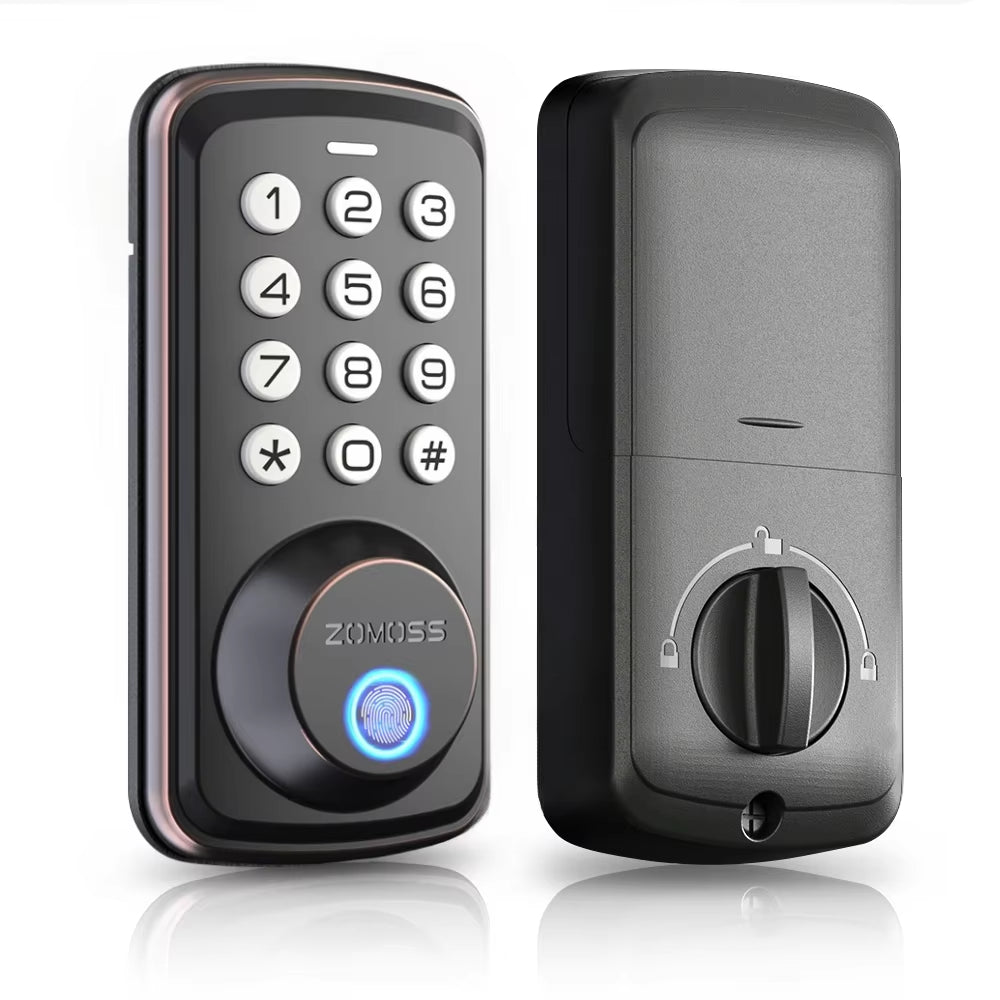 Fingerprint Keyless Entry Door Lock Deadbolt, Two Back-Up Keys, 20 Touch Locking and 20 User Codes, No Handle