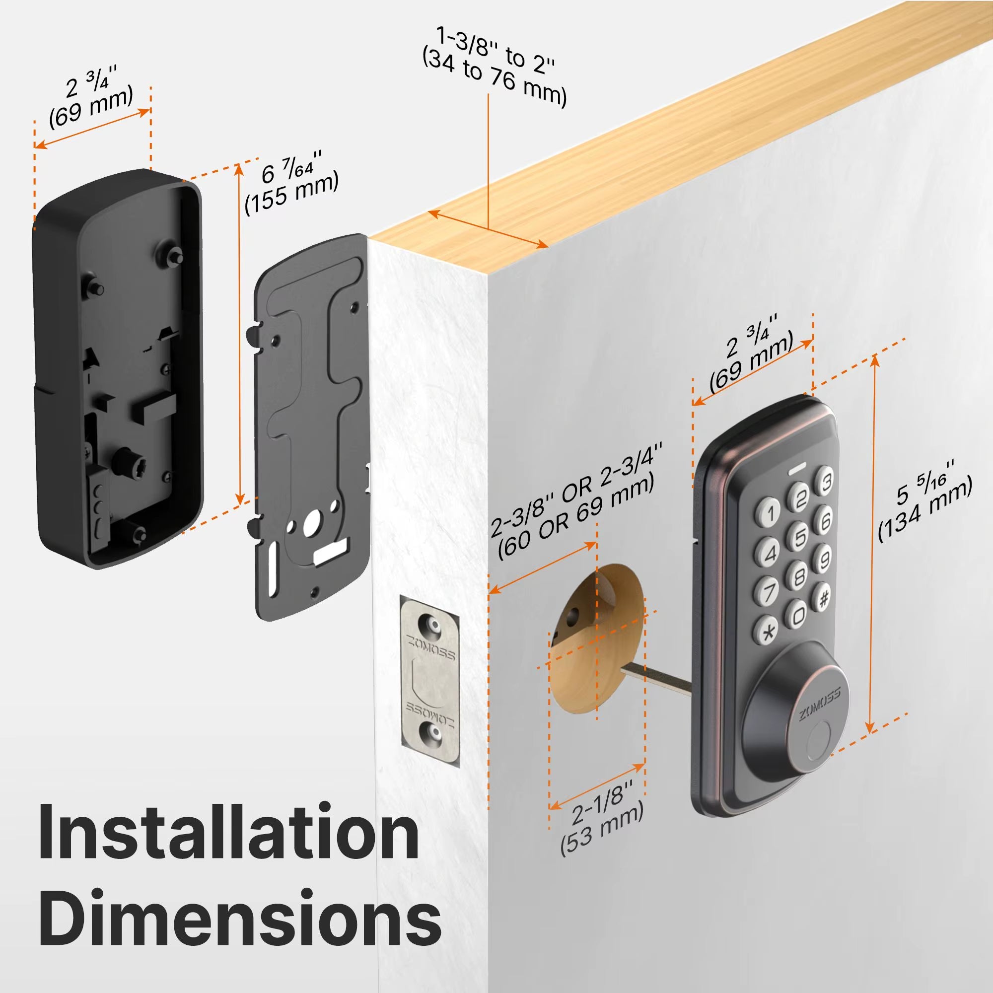 Fingerprint Keyless Entry Door Lock Deadbolt, Two Back-Up Keys, 20 Touch Locking and 20 User Codes, No Handle