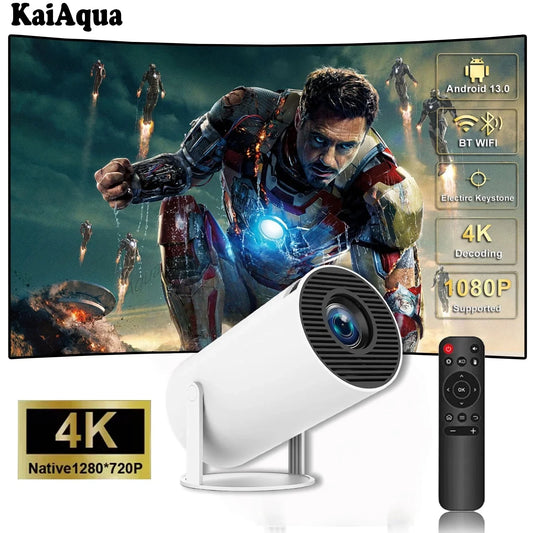 HY300 Pro 4K Android Smart Projector – Auto Focus & Keystone Correction – Portable Home Theater Projector with 5G WiFi & Bluetooth – 180° Rotating Design