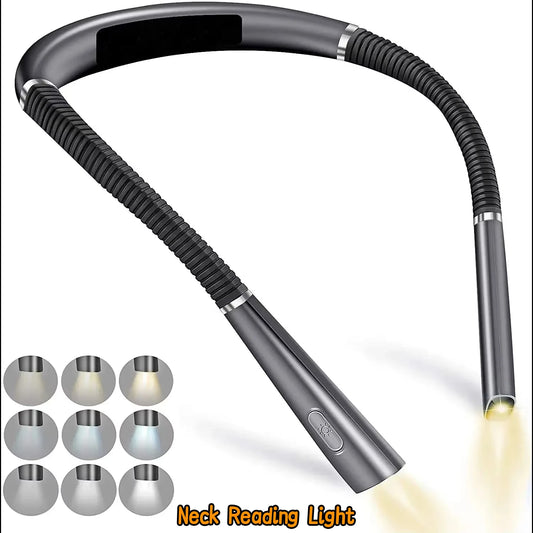Rechargeable LED Neck Reading Light – 3 Colors & 3 Brightness Levels – Ergonomic Hands-Free Book Light for Reading in Bed, Knitting, and Camping