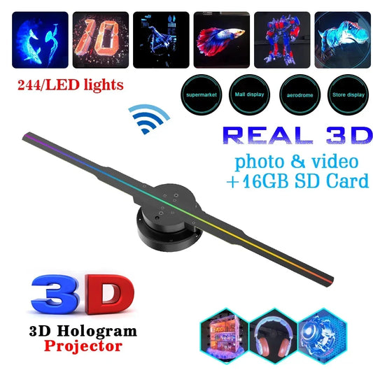 42cm 3D Holographic Fan Projector – WiFi & Remote Controlled 3D Advertising Display – Custom Logo & DIY Video LED Neon Fan for Stores, Events, and Exhibits